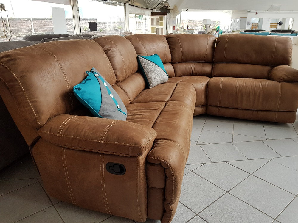 Guvnor 5 Piece Corner Group In Tan-Corner recliner sofa-Harveys-Electric-Against The Grain Furniture