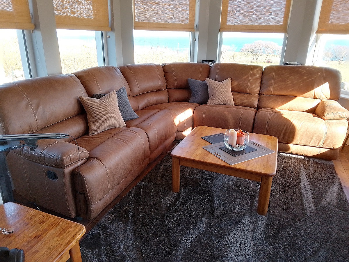 Guvnor 5 Piece Corner Group In Tan-Corner recliner sofa-Harveys-Electric-Against The Grain Furniture
