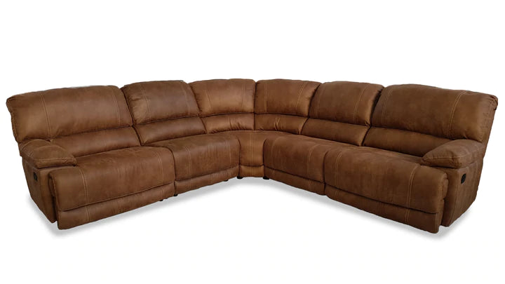Guvnor 5 Piece Corner Group In Tan-Corner recliner sofa-Harveys-Electric-Against The Grain Furniture