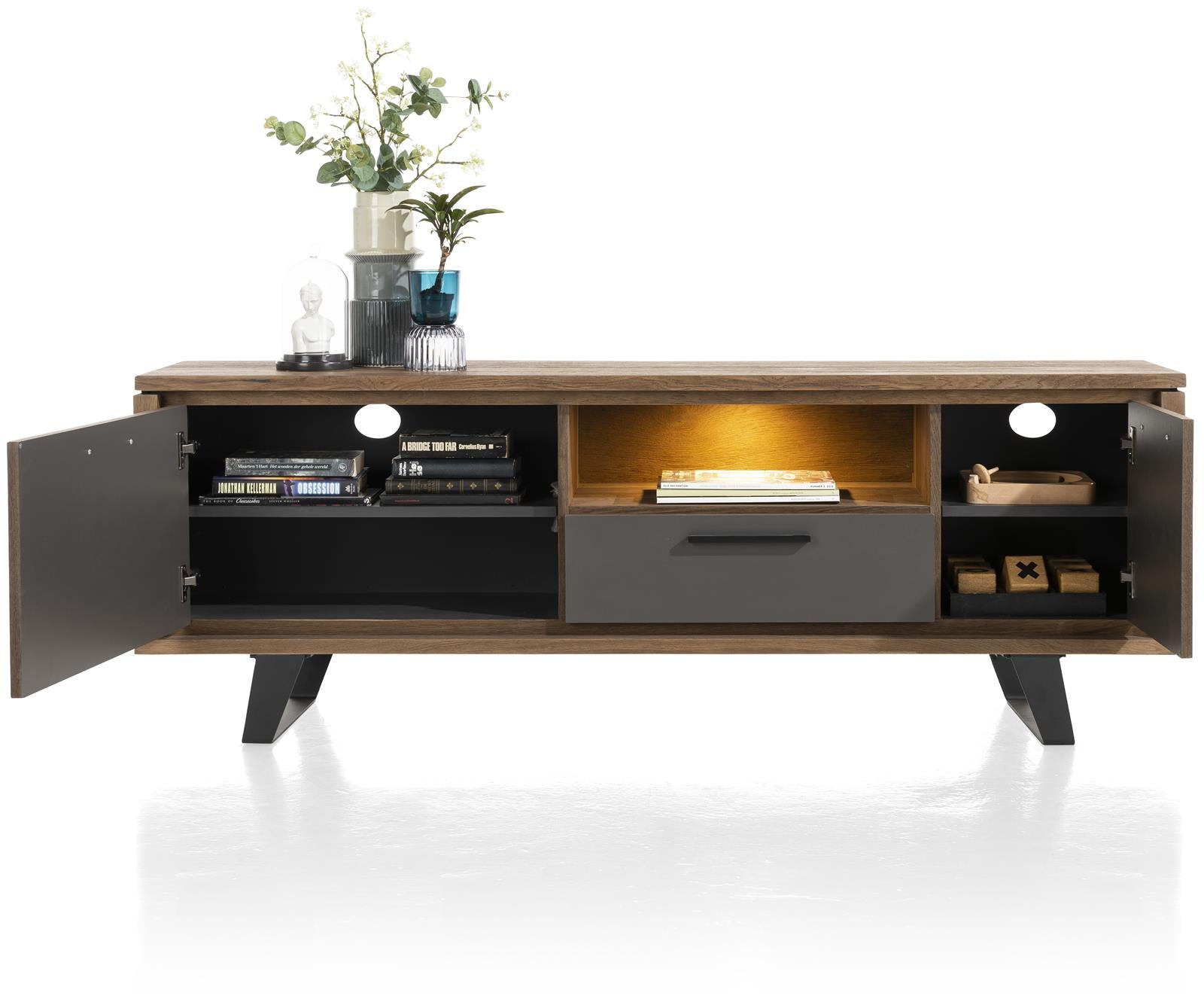 Habufa Cubo TV Lowboards in Smoked Oak and Grey-tv media stand-Habufa-140cm-Against The Grain Furniture